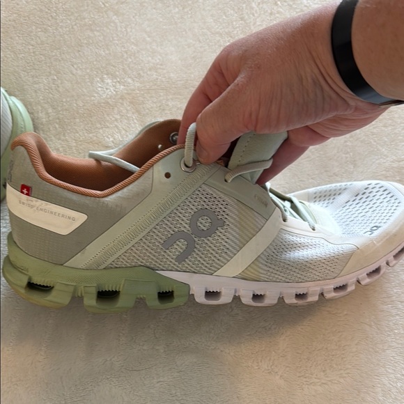 On Running Cream and Green Athletic Shoes - Picture 2 of 11